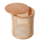 Round Woven Rattan End Table with Storage
