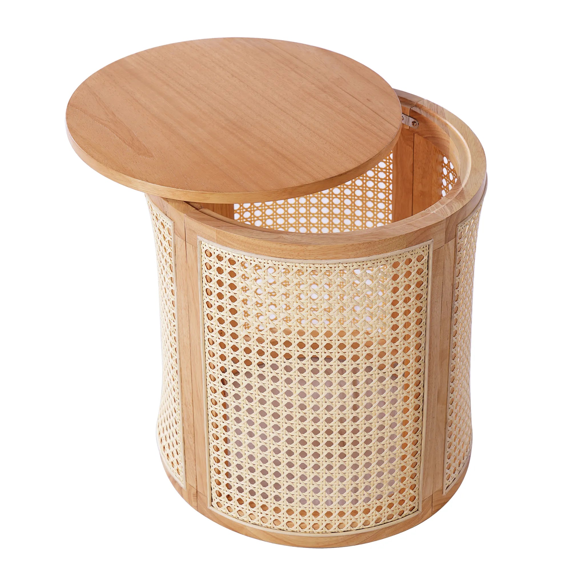 Round Woven Rattan End Table with Storage