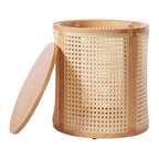 Round Woven Rattan End Table with Storage