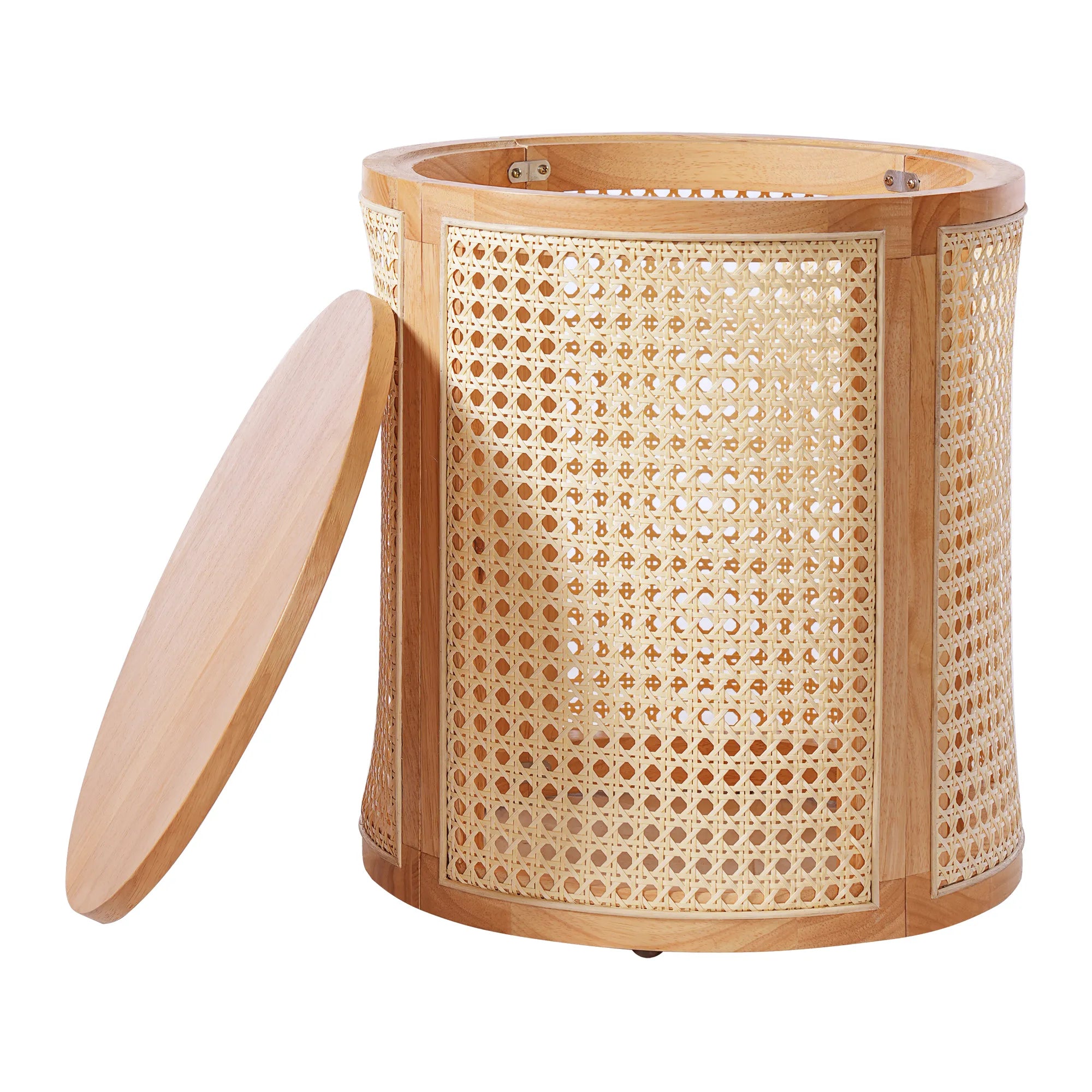 Round Woven Rattan End Table with Storage