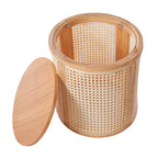 Round Woven Rattan End Table with Storage