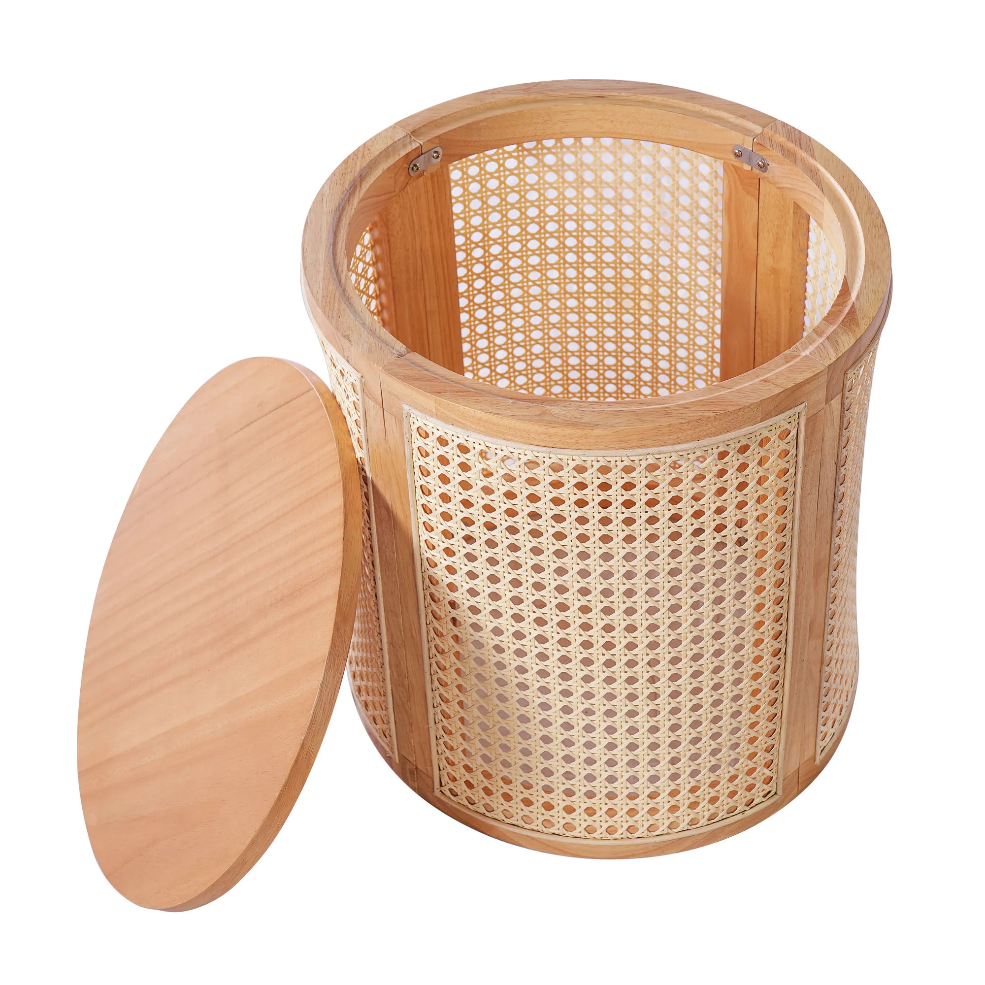 Round Woven Rattan End Table with Storage