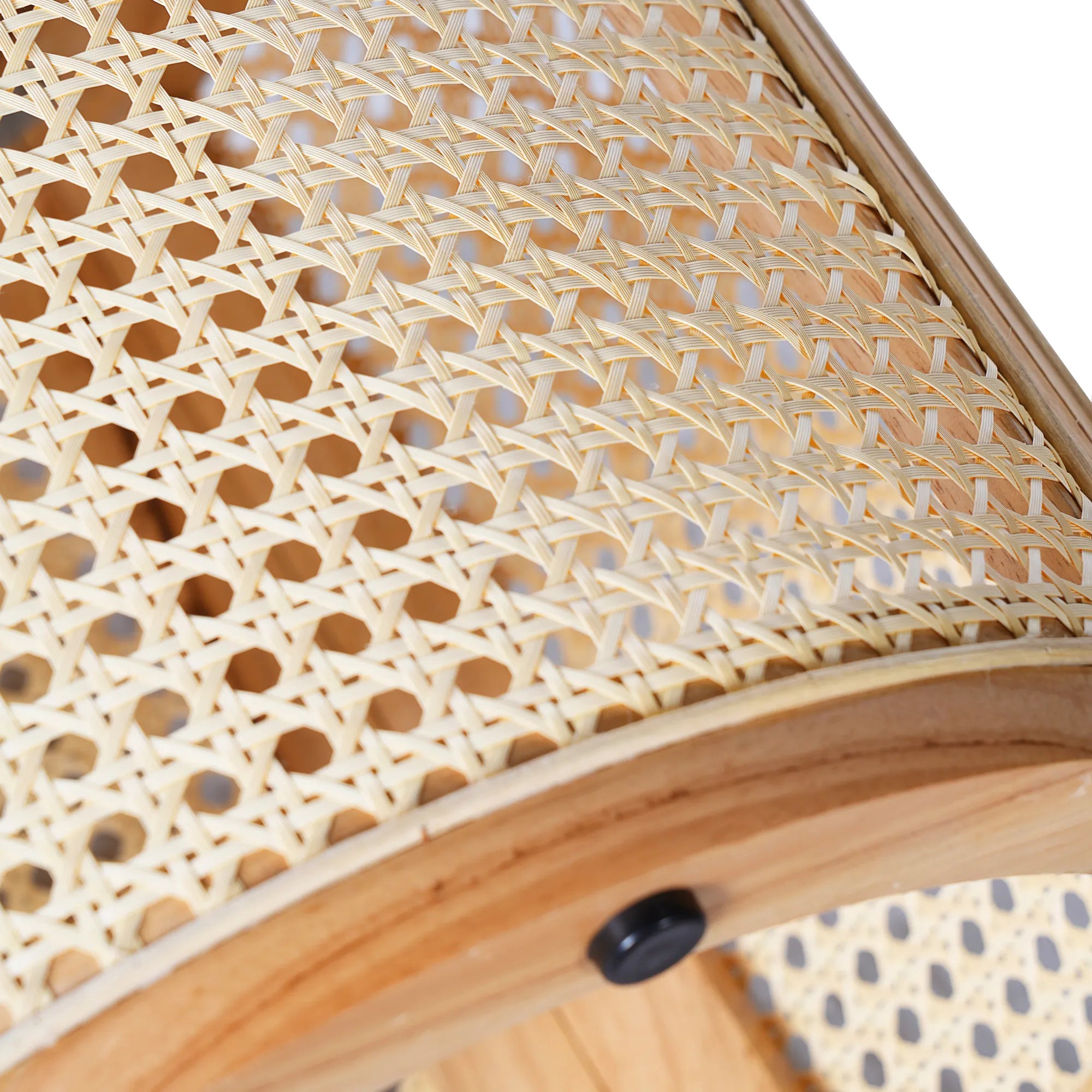 Round Woven Rattan End Table with Storage