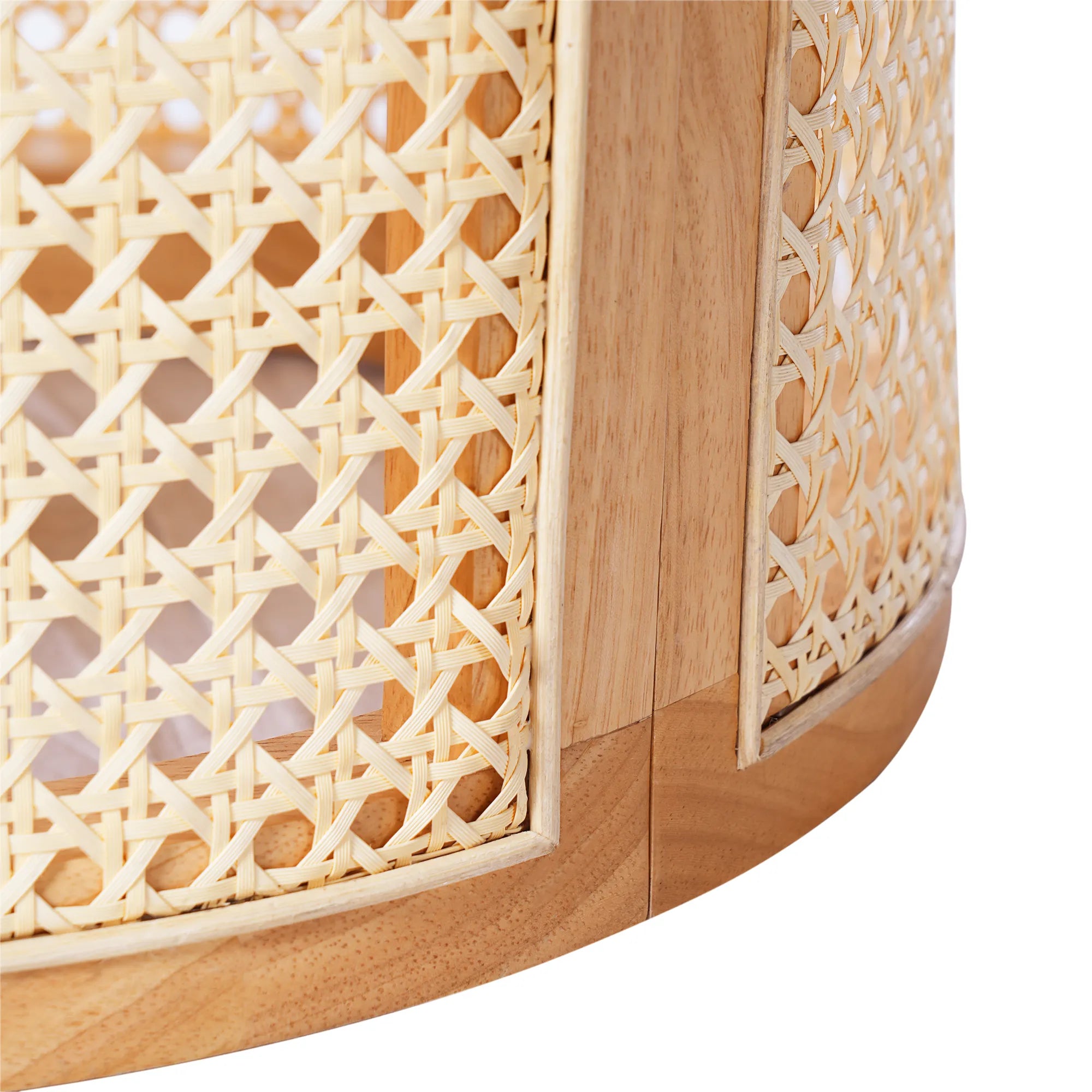 Round Woven Rattan End Table with Storage