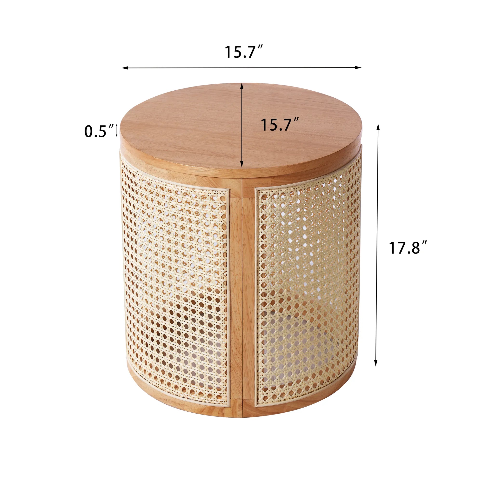 Round Woven Rattan End Table with Storage