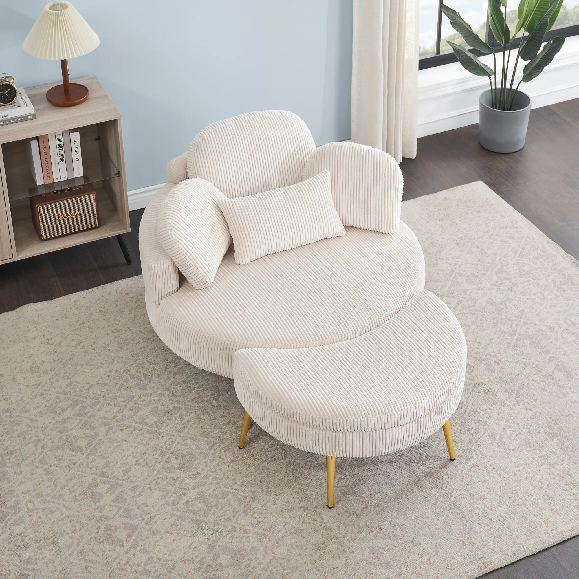 Round Comfy Accent Chair with Half Moon Ottoman