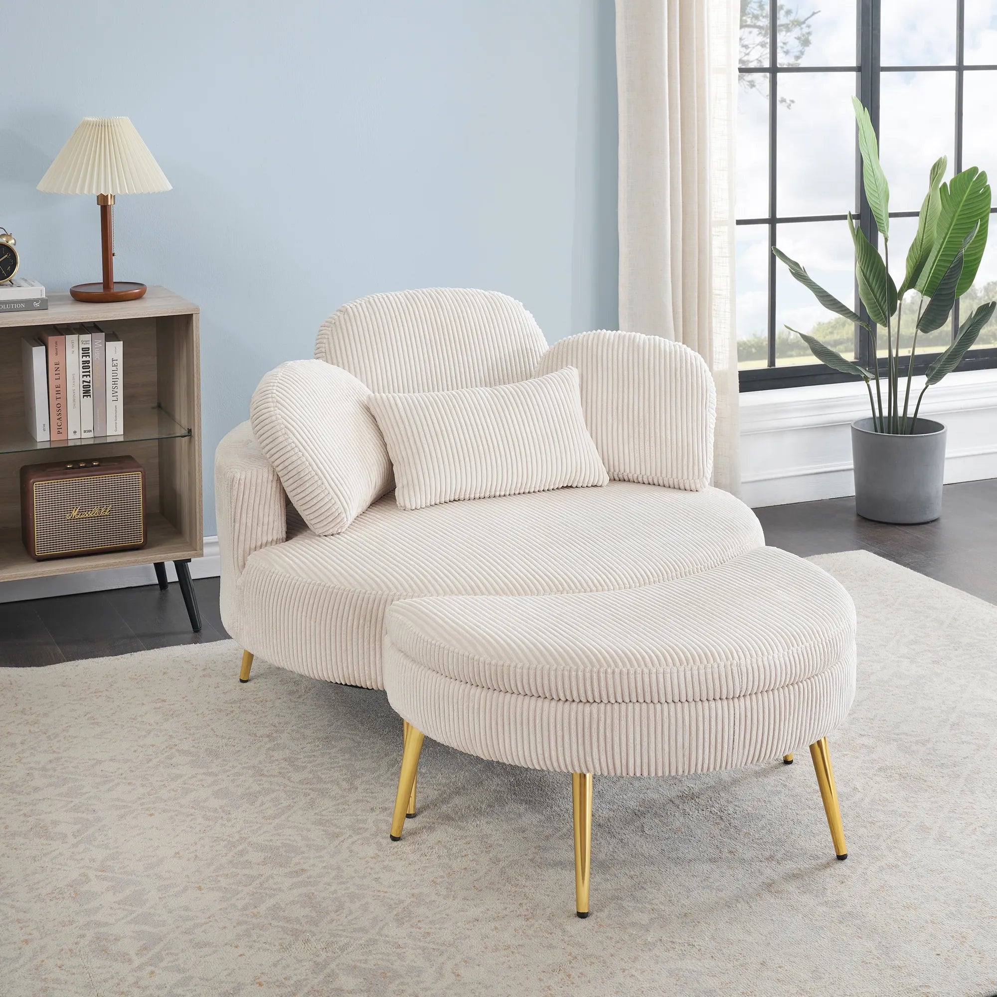 Round Comfy Accent Chair with Half Moon Ottoman