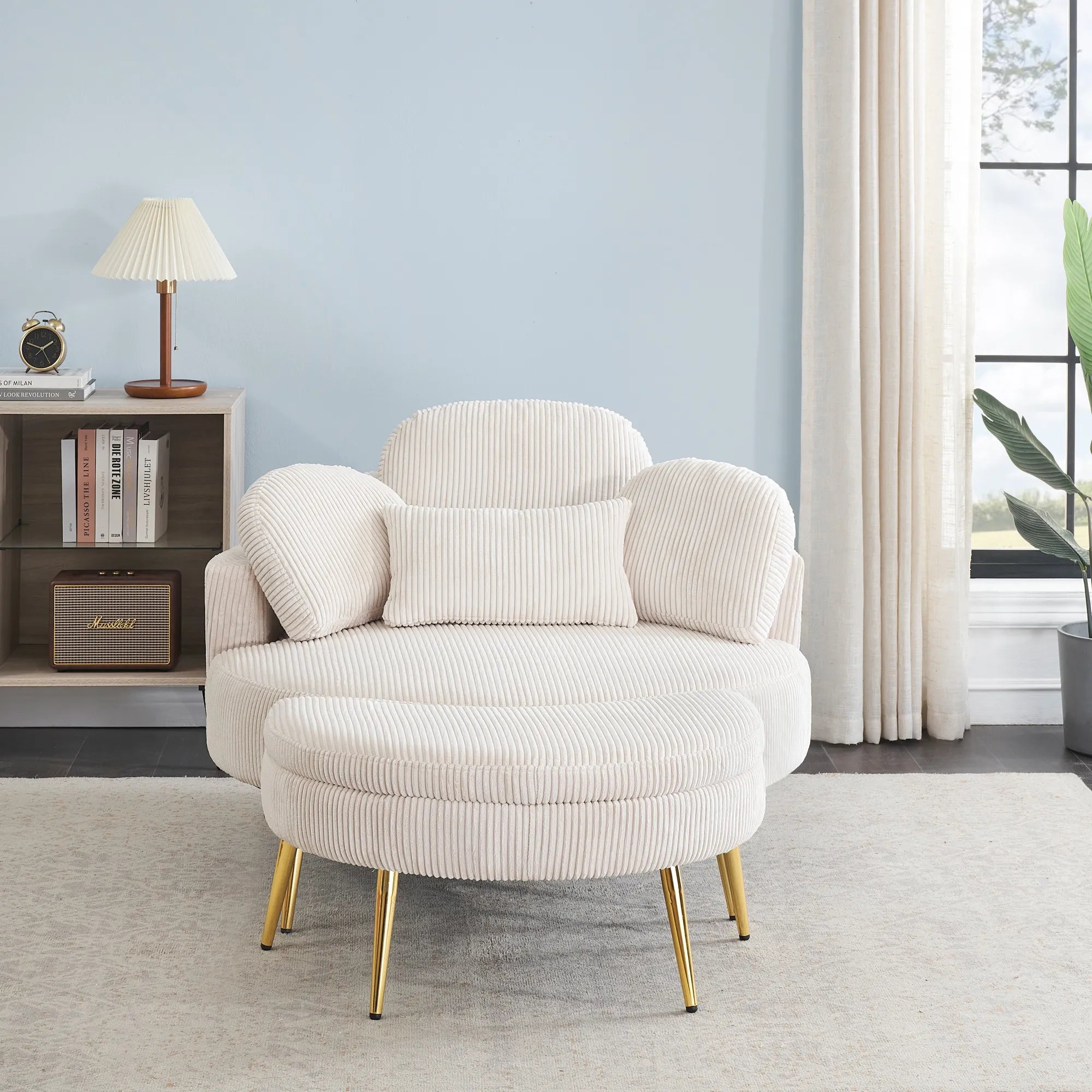 Round Comfy Accent Chair with Half Moon Ottoman