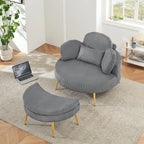 Round Comfy Accent Chair with Half Moon Ottoman