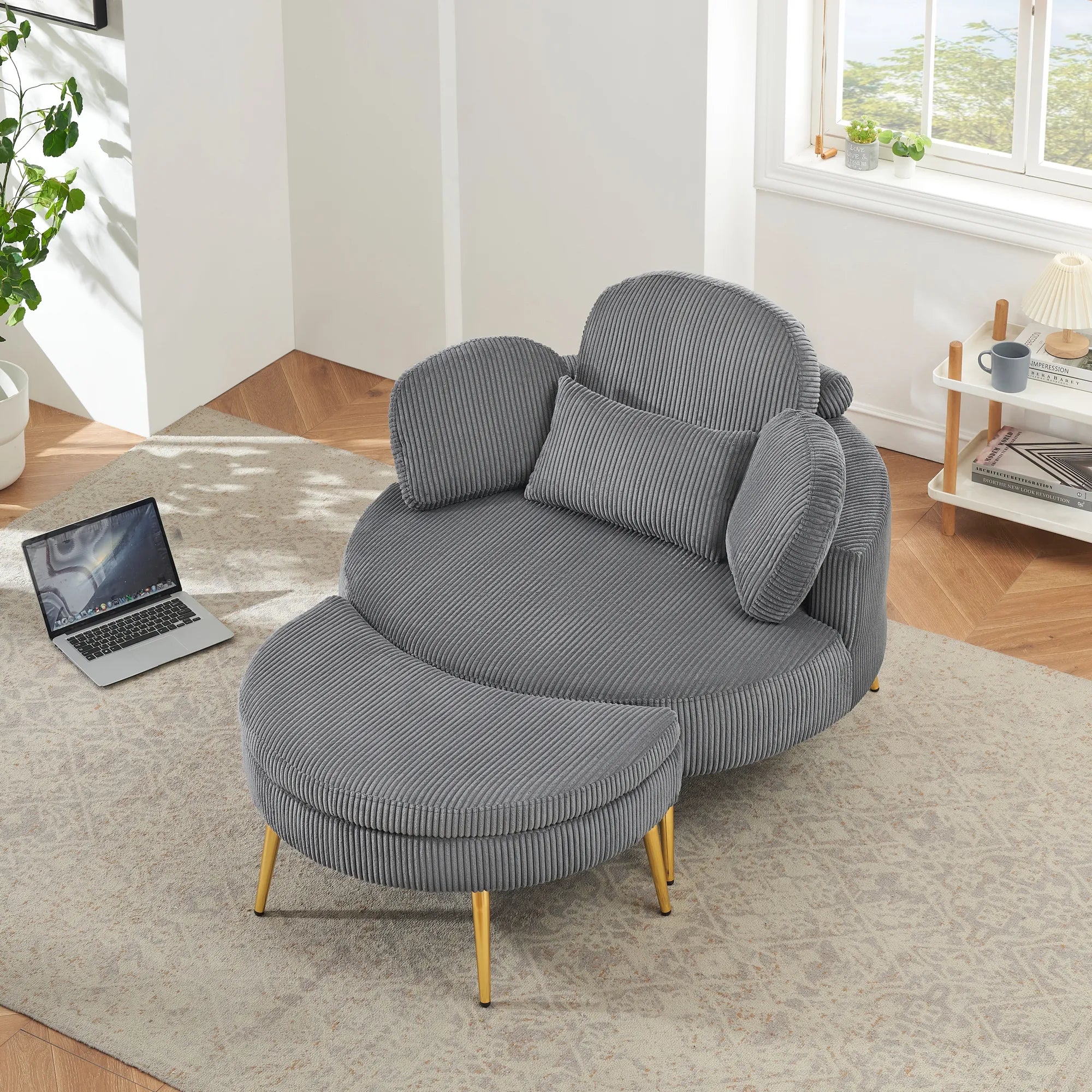 Round Comfy Accent Chair with Half Moon Ottoman