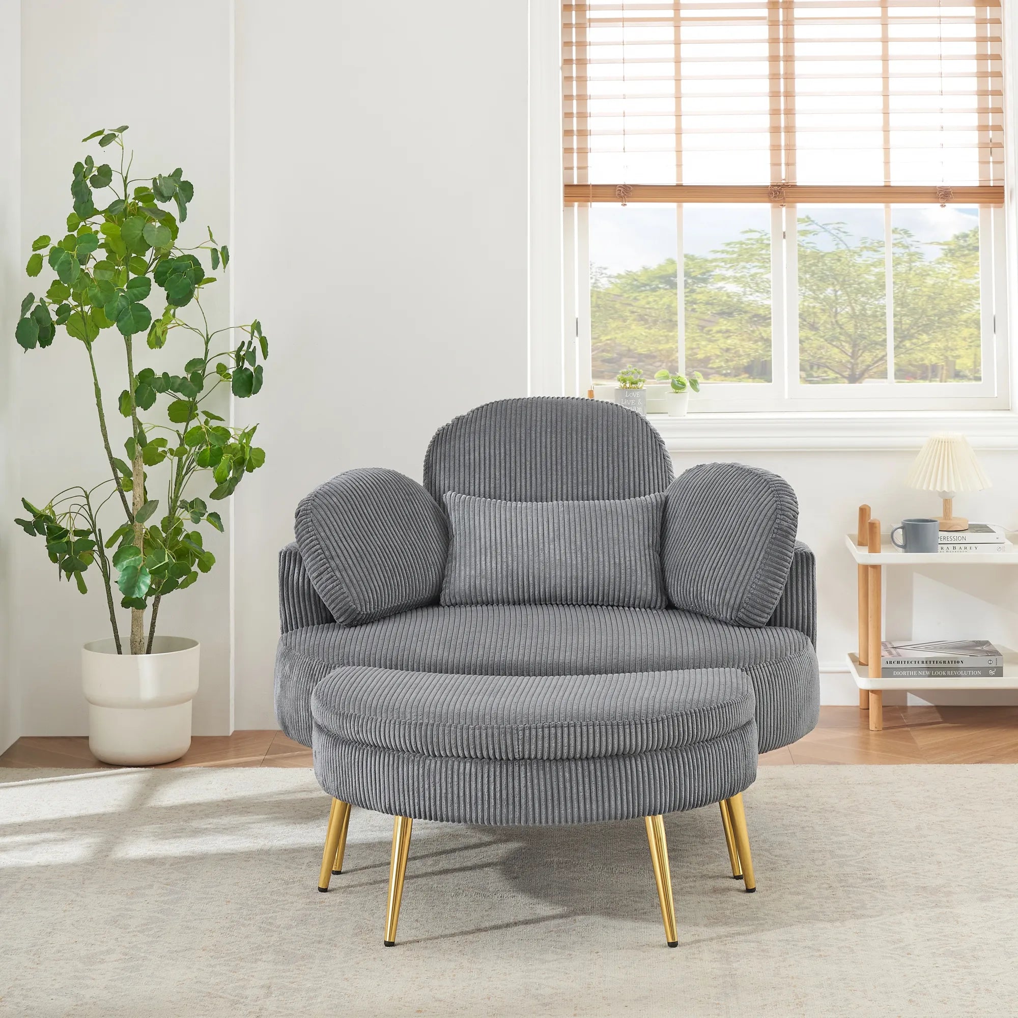 Round Comfy Accent Chair with Half Moon Ottoman