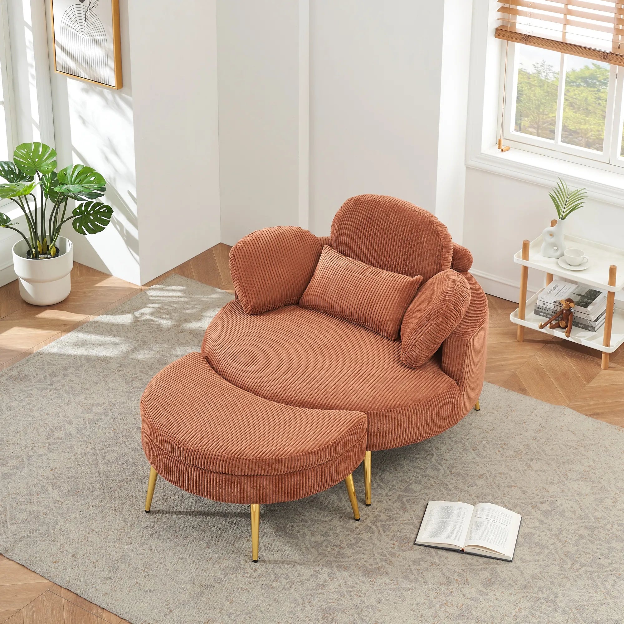 Round Comfy Accent Chair with Half Moon Ottoman