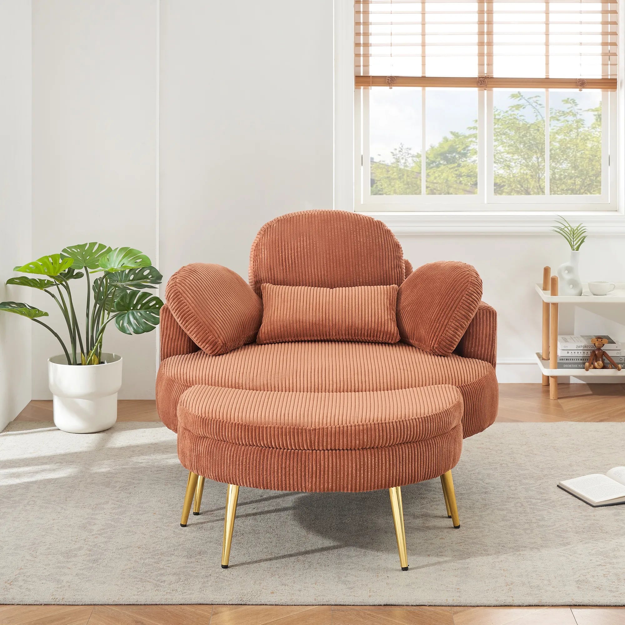 Round Comfy Accent Chair with Half Moon Ottoman