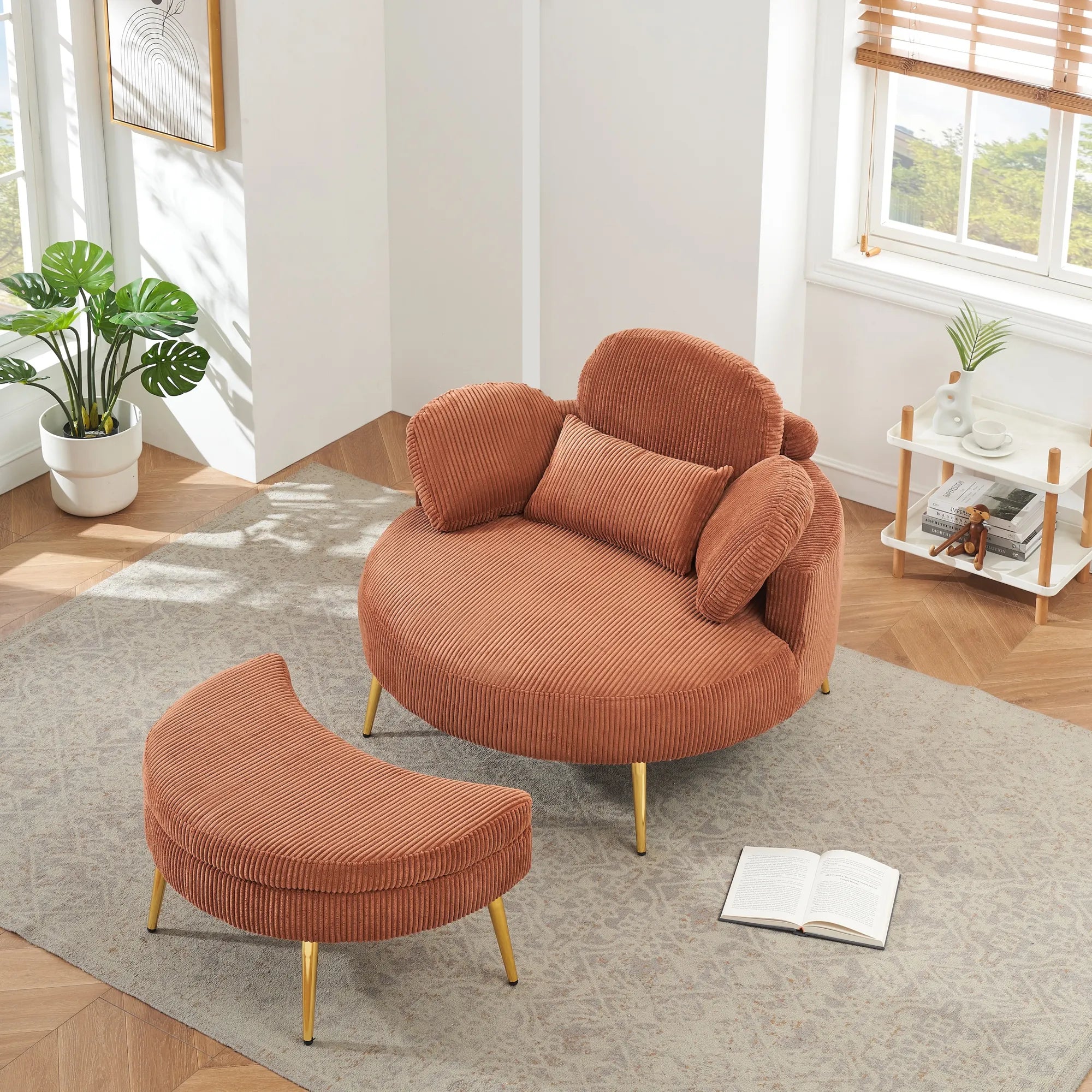 Round Comfy Accent Chair with Half Moon Ottoman