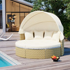 Round Rattan Outdoor Patio Sectional Sofa Set with Retractable Canopy