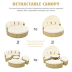 Round Rattan Outdoor Patio Sectional Sofa Set with Retractable Canopy