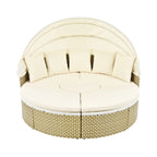 Round Rattan Outdoor Patio Sectional Sofa Set with Retractable Canopy