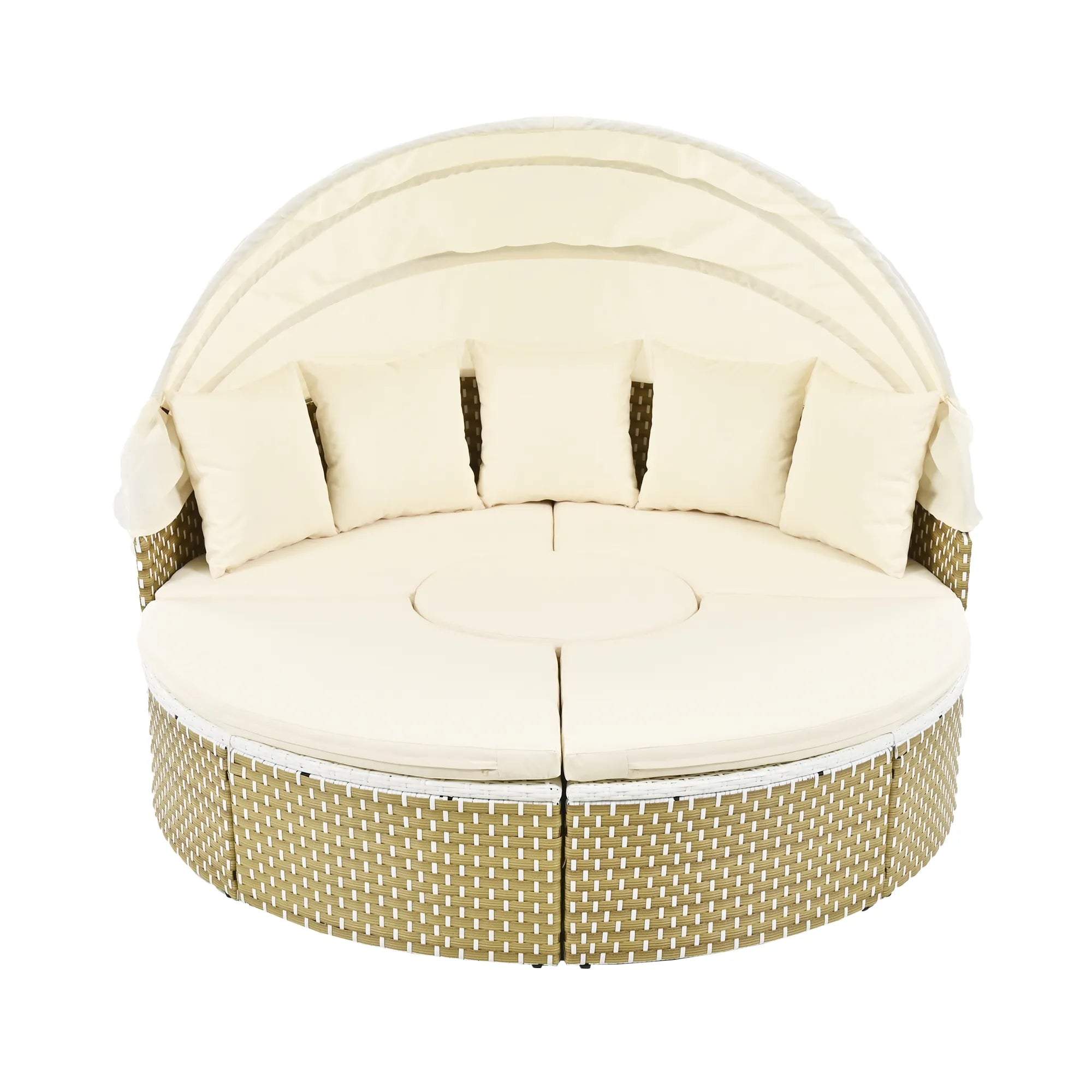 Round Rattan Outdoor Patio Sectional Sofa Set with Retractable Canopy