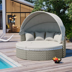 Round Rattan Outdoor Patio Sectional Sofa Set with Retractable Canopy
