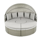 Round Rattan Outdoor Patio Sectional Sofa Set with Retractable Canopy