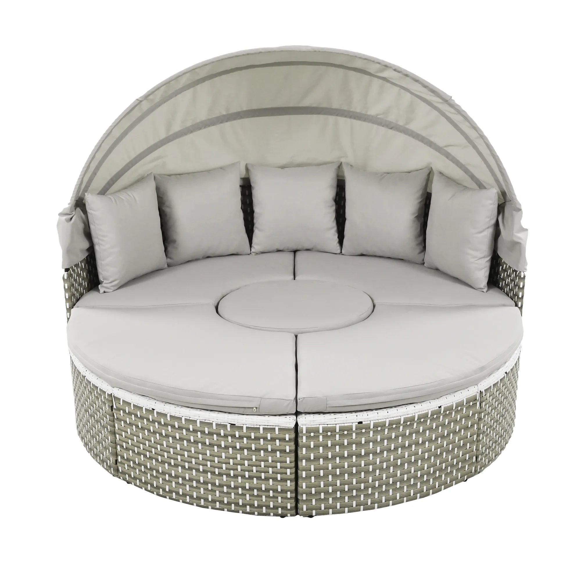 Round Rattan Outdoor Patio Sectional Sofa Set with Retractable Canopy