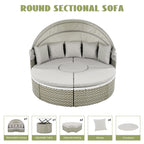 Round Rattan Outdoor Patio Sectional Sofa Set with Retractable Canopy