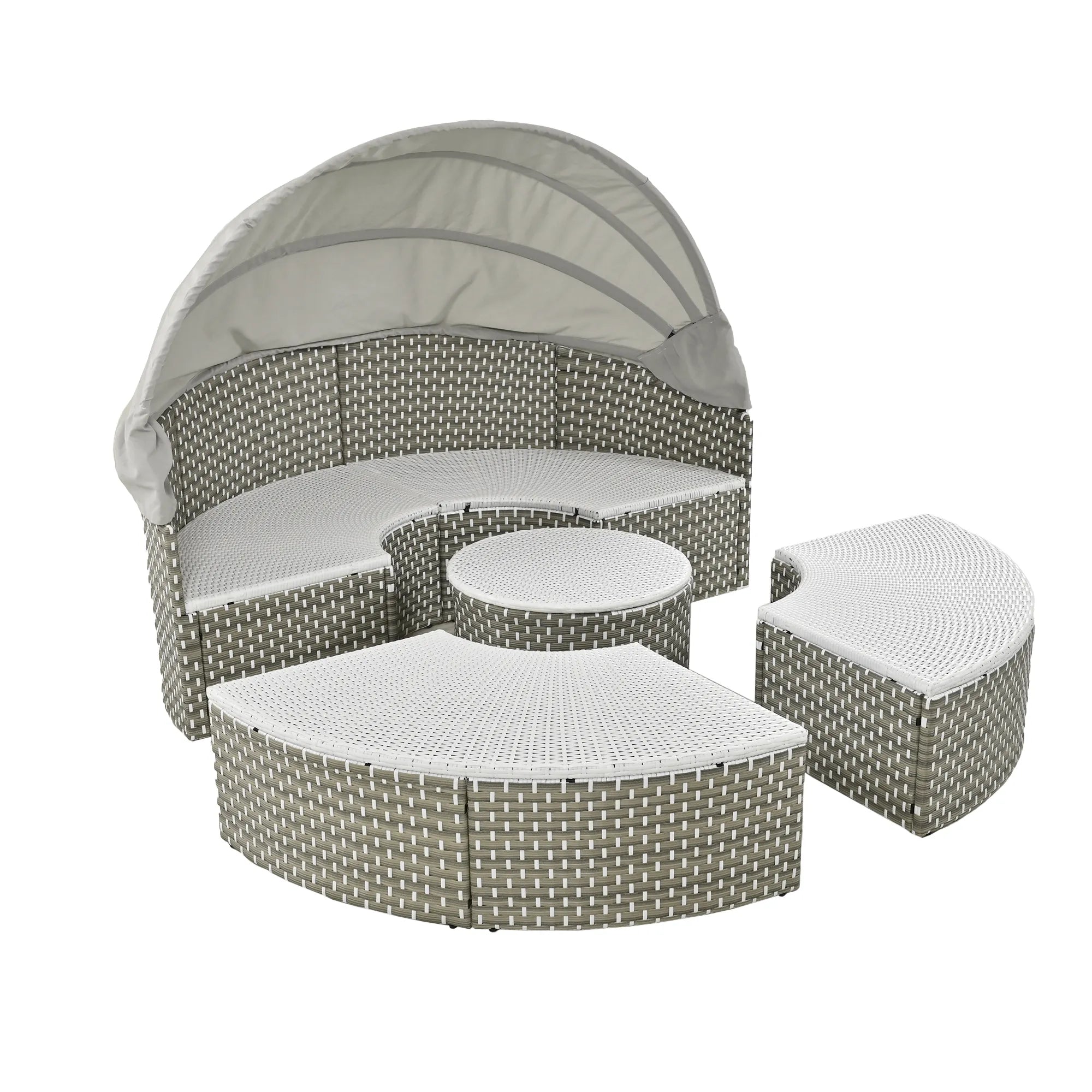 Round Rattan Outdoor Patio Sectional Sofa Set with Retractable Canopy