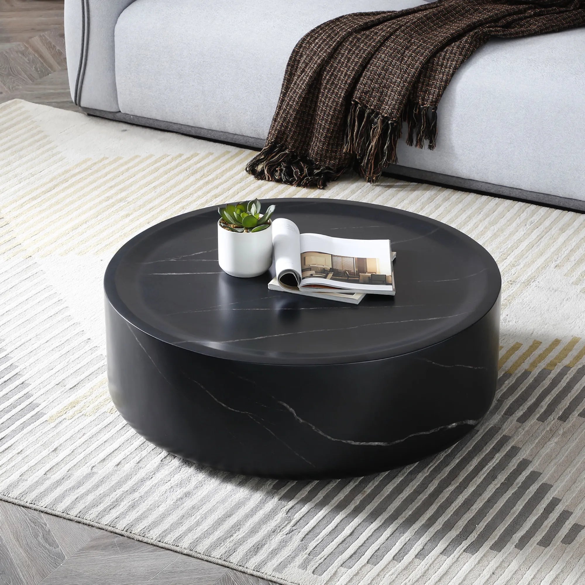 Round Textured Faux Marble Pattern Coffee Table