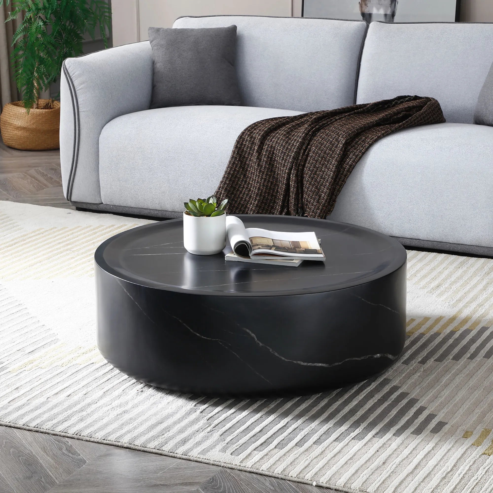 Round Textured Faux Marble Pattern Coffee Table