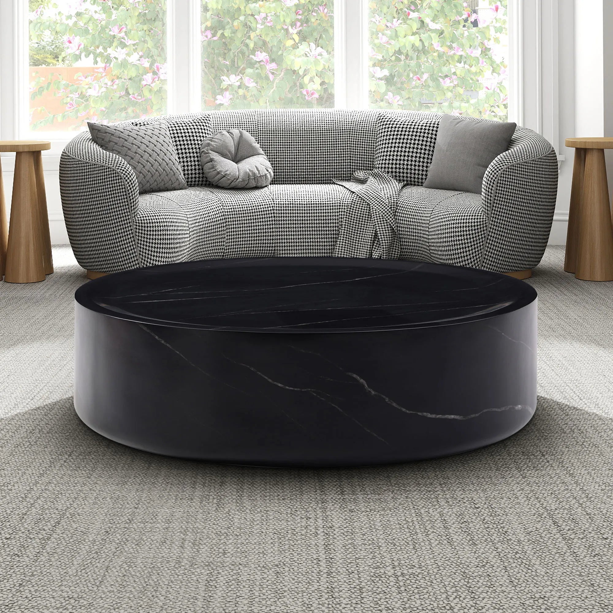 Round Textured Faux Marble Pattern Coffee Table