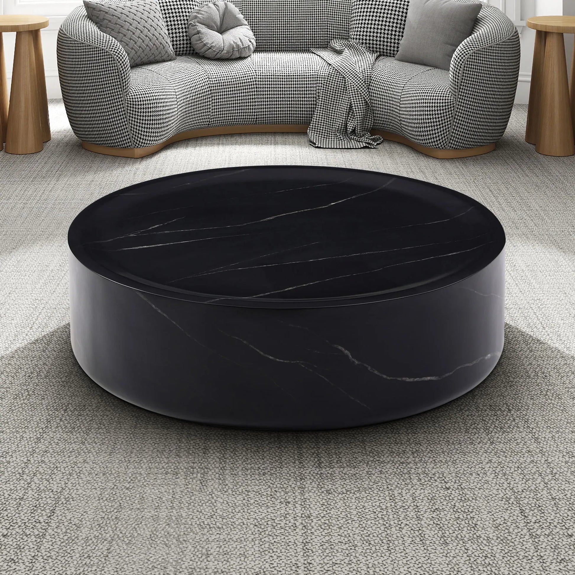 Round Textured Faux Marble Pattern Coffee Table