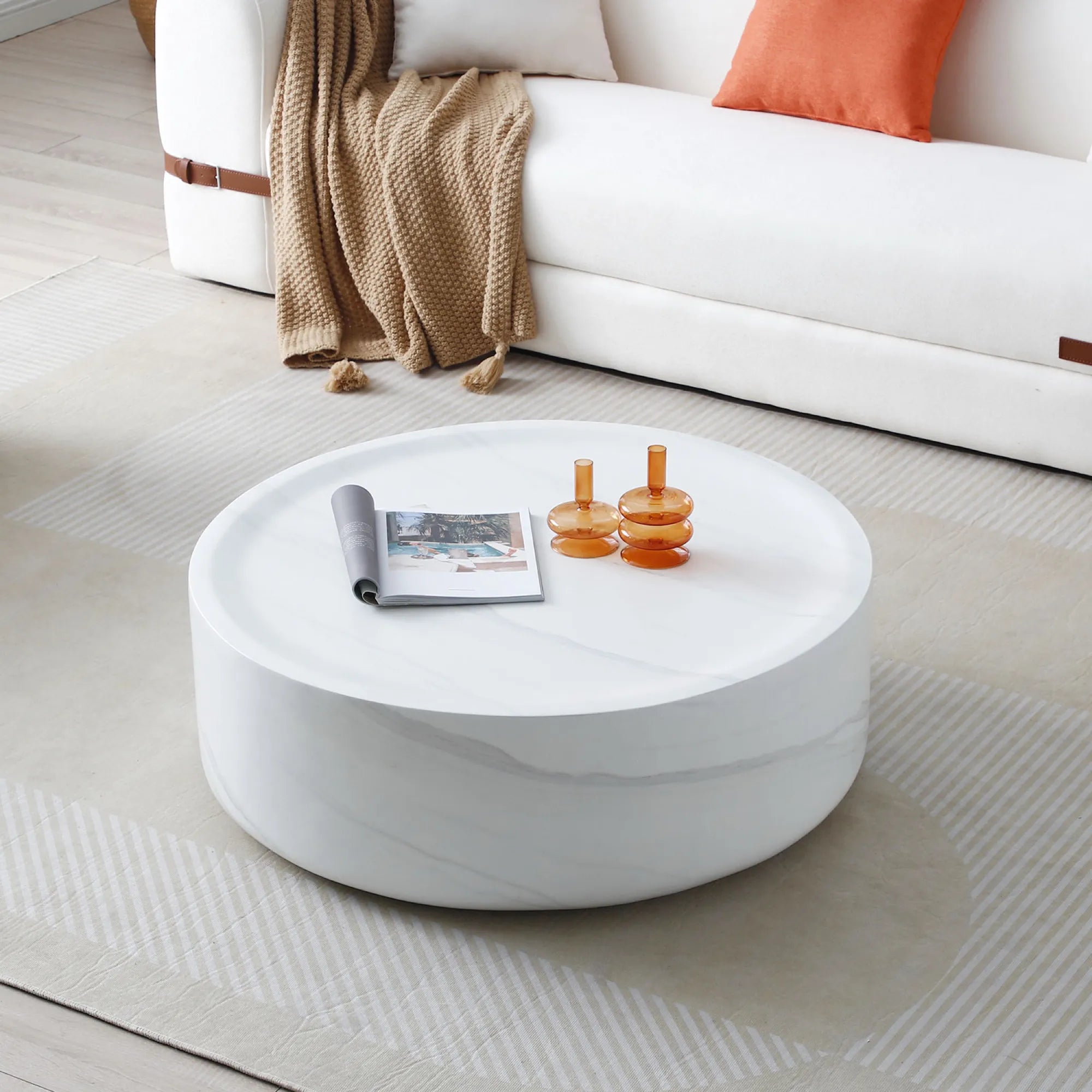 Round Textured Faux Marble Pattern Coffee Table