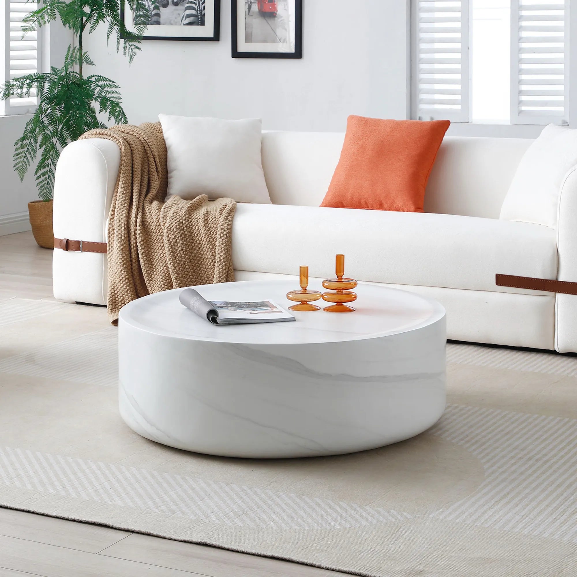 Round Textured Faux Marble Pattern Coffee Table