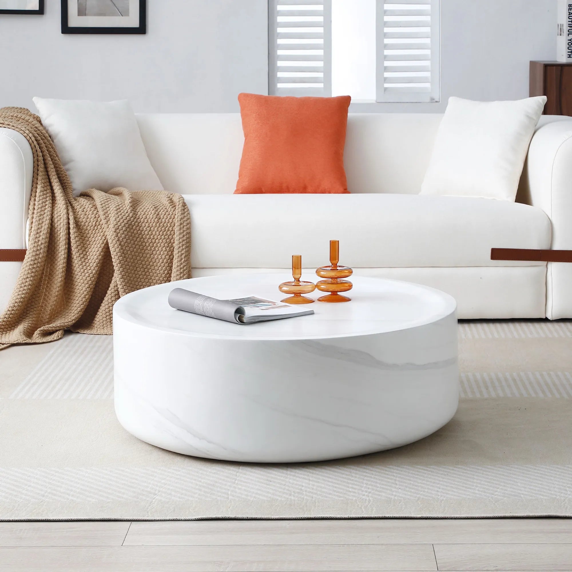 Round Textured Faux Marble Pattern Coffee Table