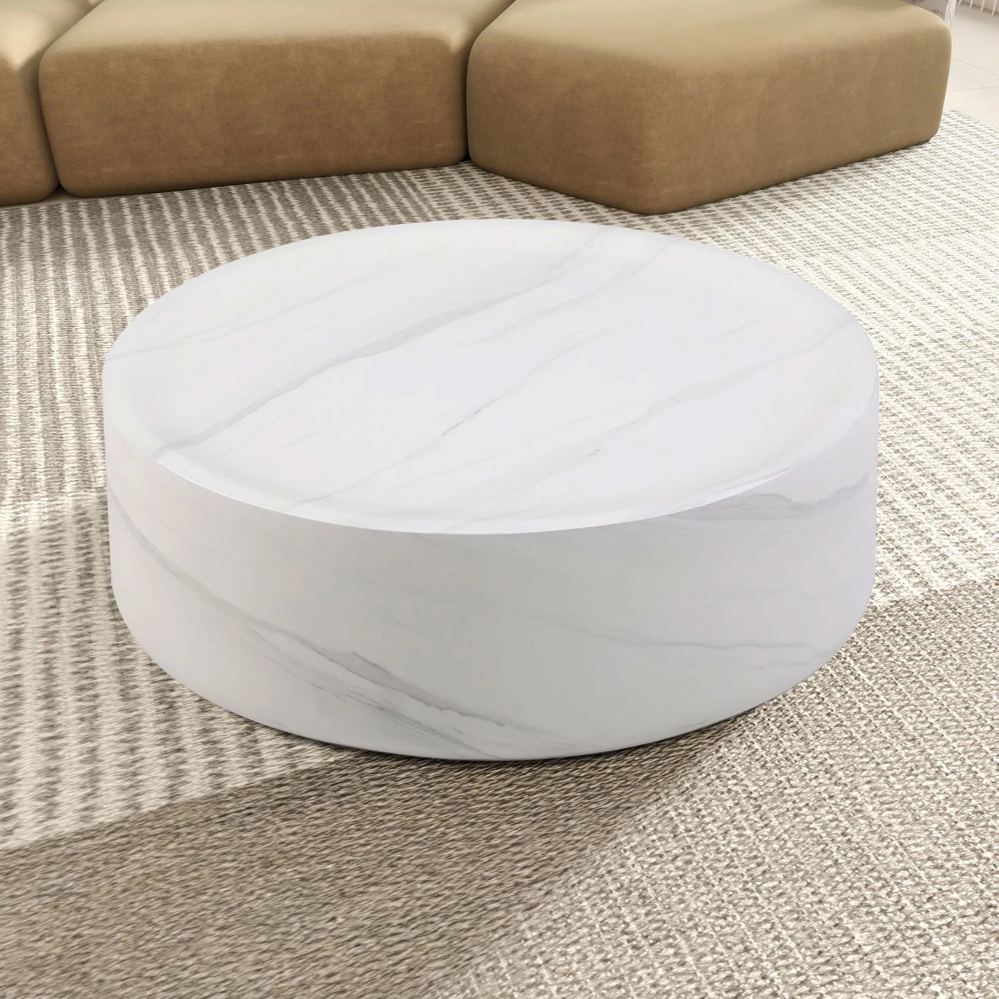 Round Textured Faux Marble Pattern Coffee Table