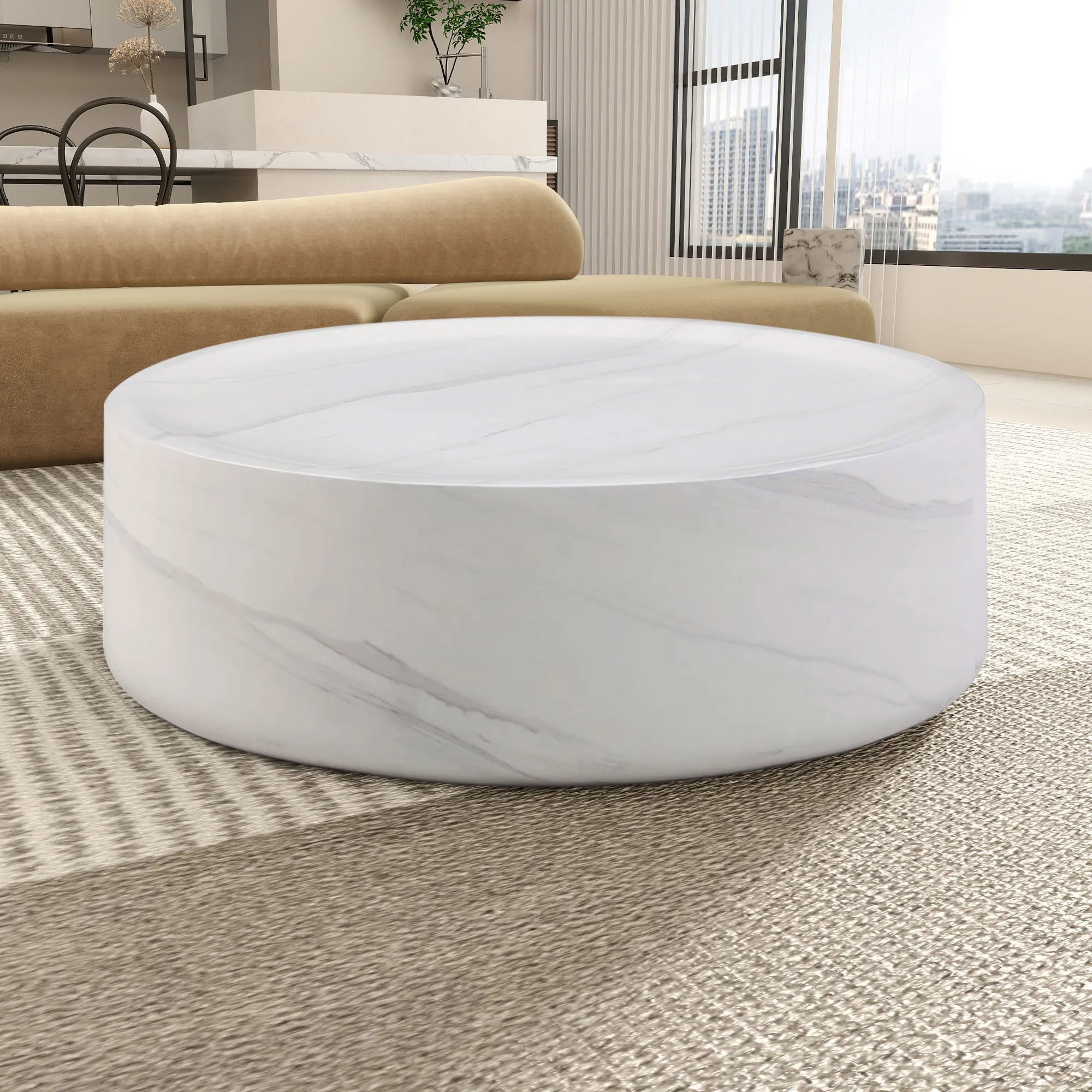 Round Textured Faux Marble Pattern Coffee Table