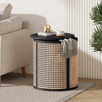 Round Woven Rattan End Table with Storage