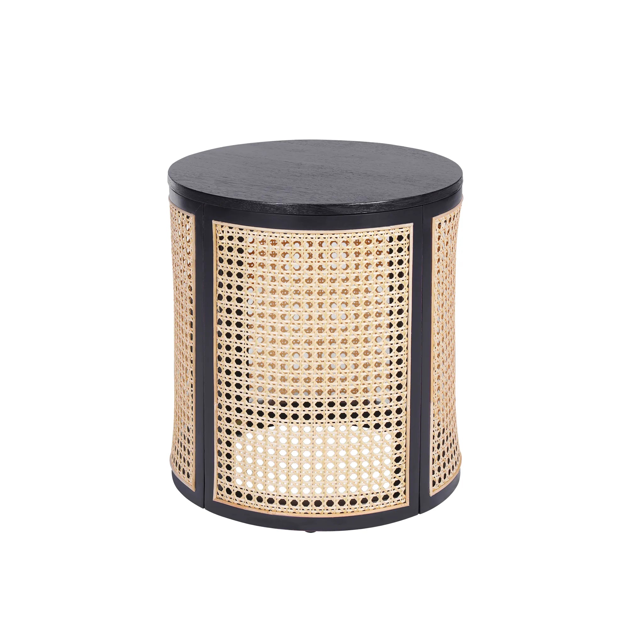Round Woven Rattan End Table with Storage