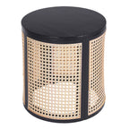Round Woven Rattan End Table with Storage