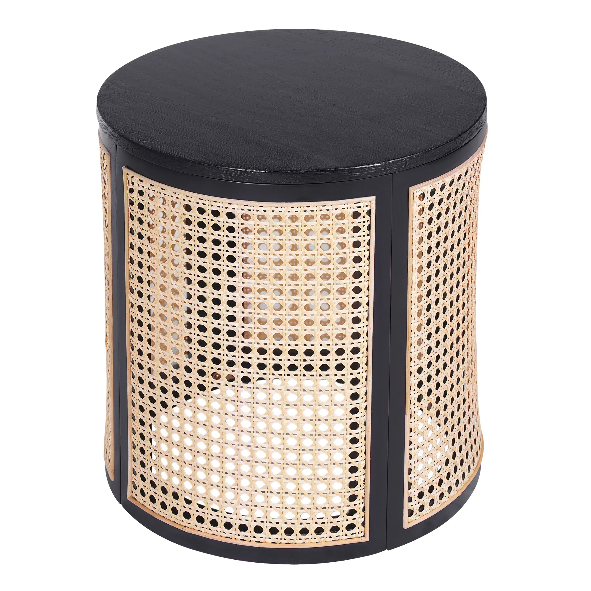 Round Woven Rattan End Table with Storage