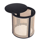 Round Woven Rattan End Table with Storage
