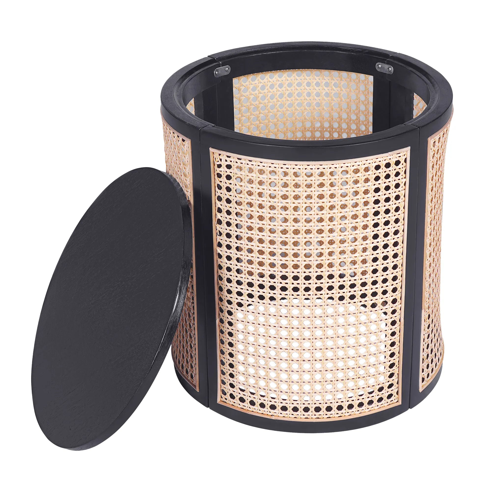 Round Woven Rattan End Table with Storage