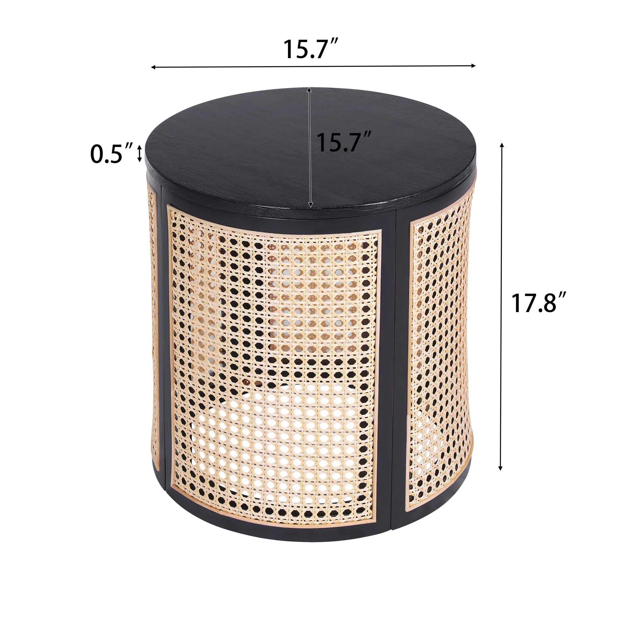 Round Woven Rattan End Table with Storage