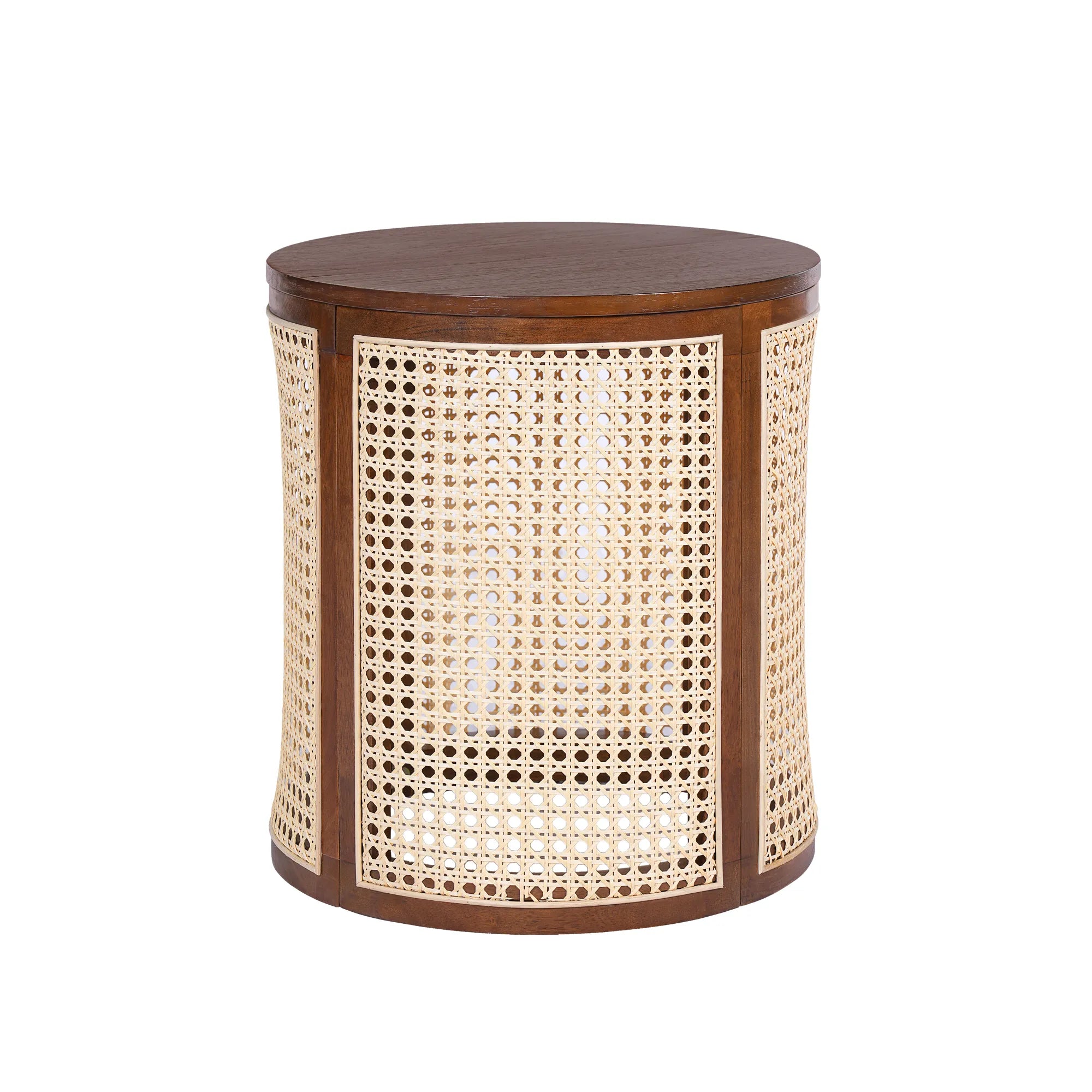 Round Woven Rattan End Table with Storage