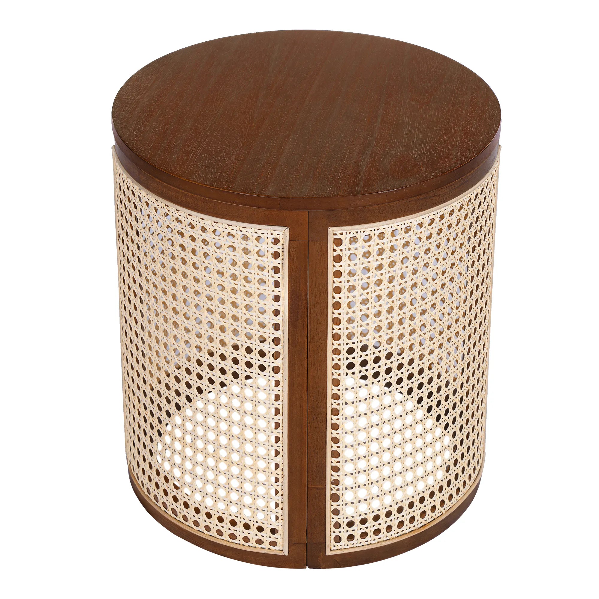 Round Woven Rattan End Table with Storage