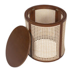 Round Woven Rattan End Table with Storage
