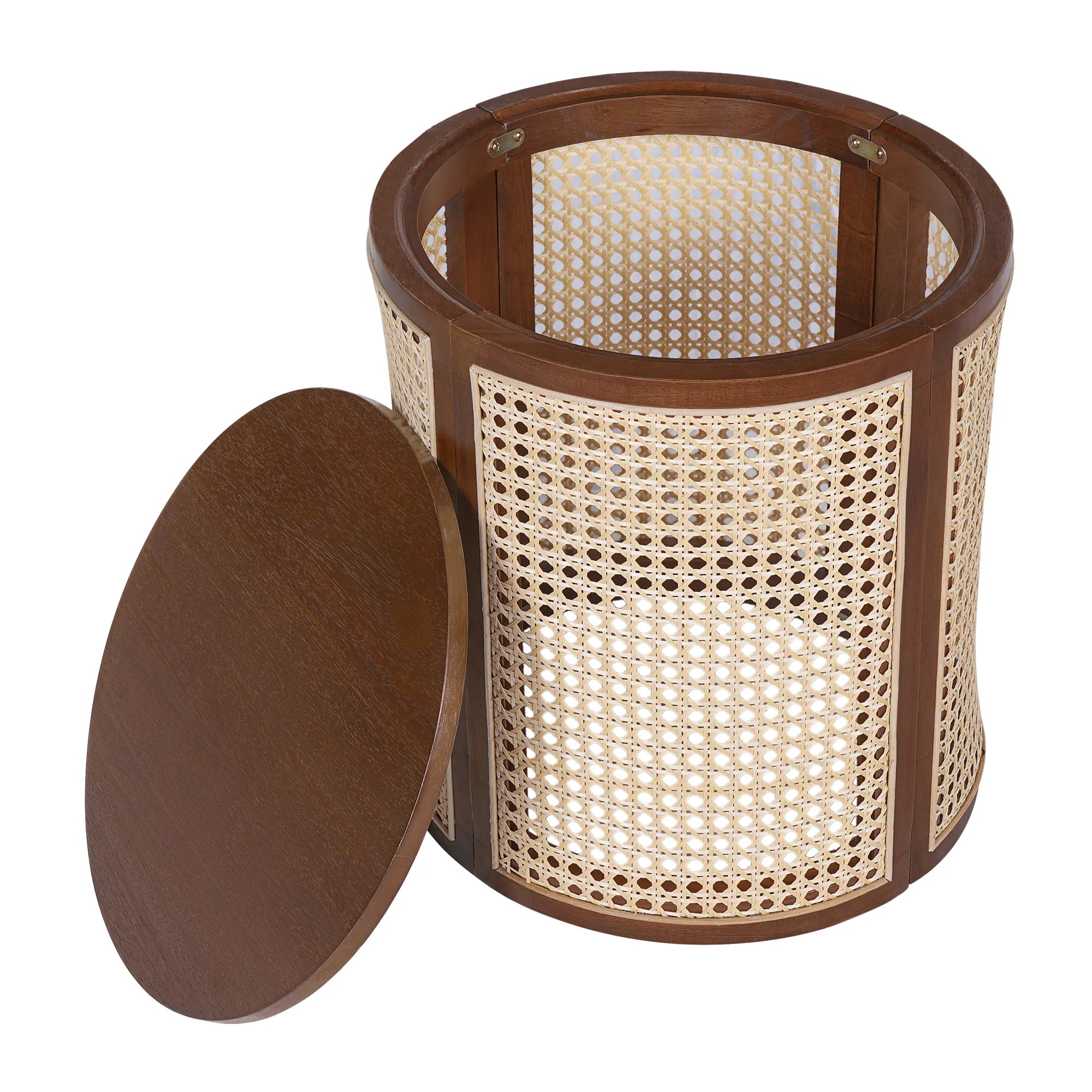 Round Woven Rattan End Table with Storage