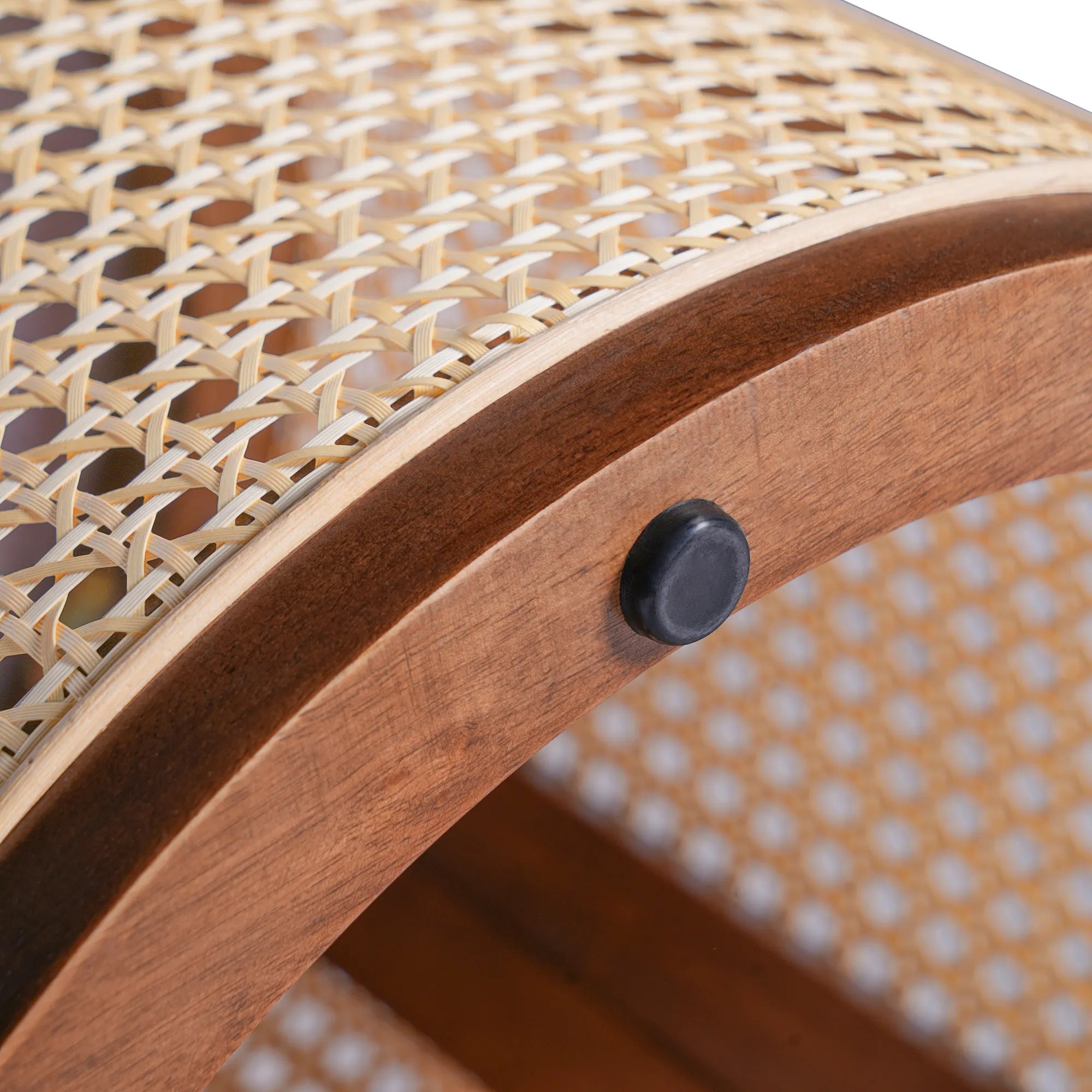 Round Woven Rattan End Table with Storage