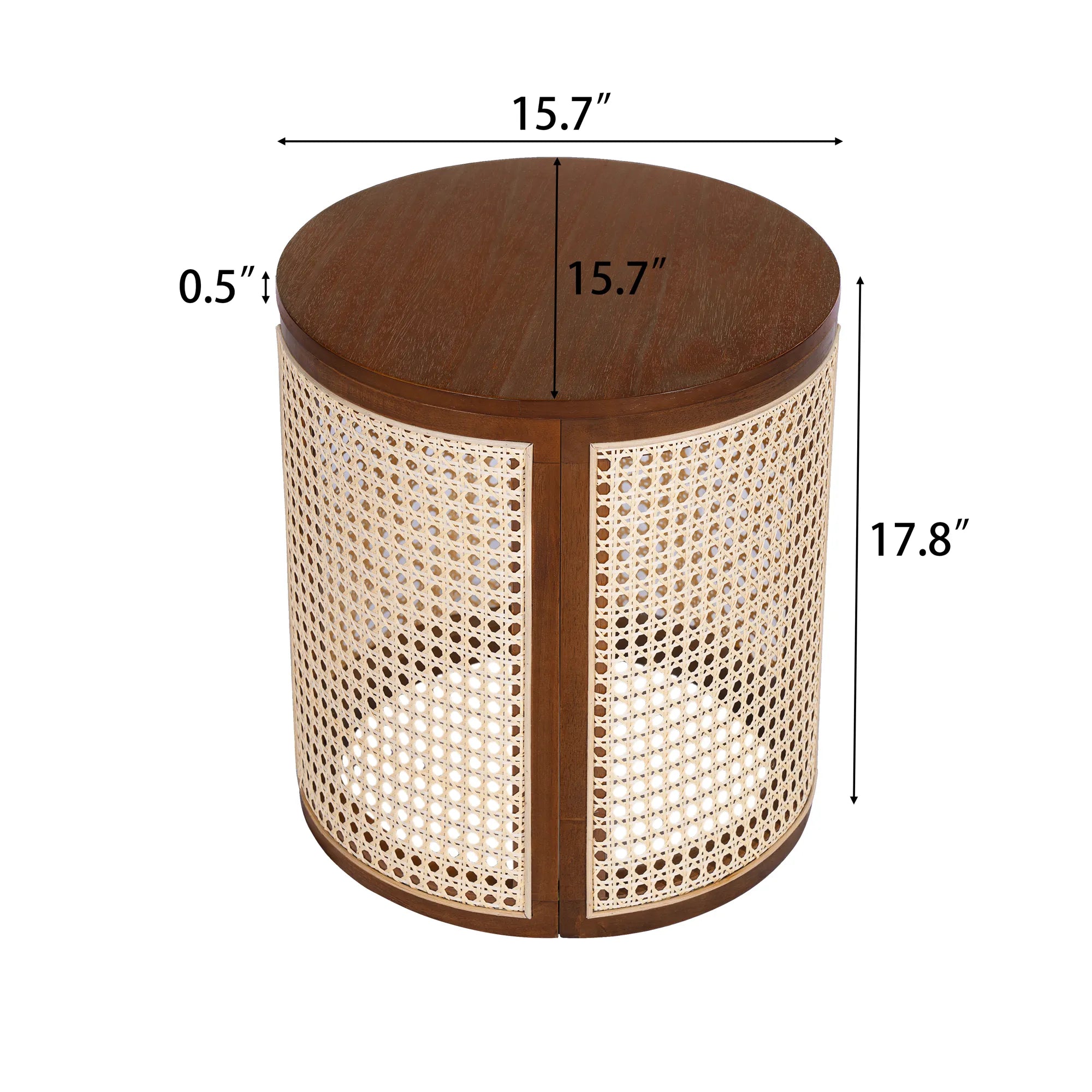 Round Woven Rattan End Table with Storage
