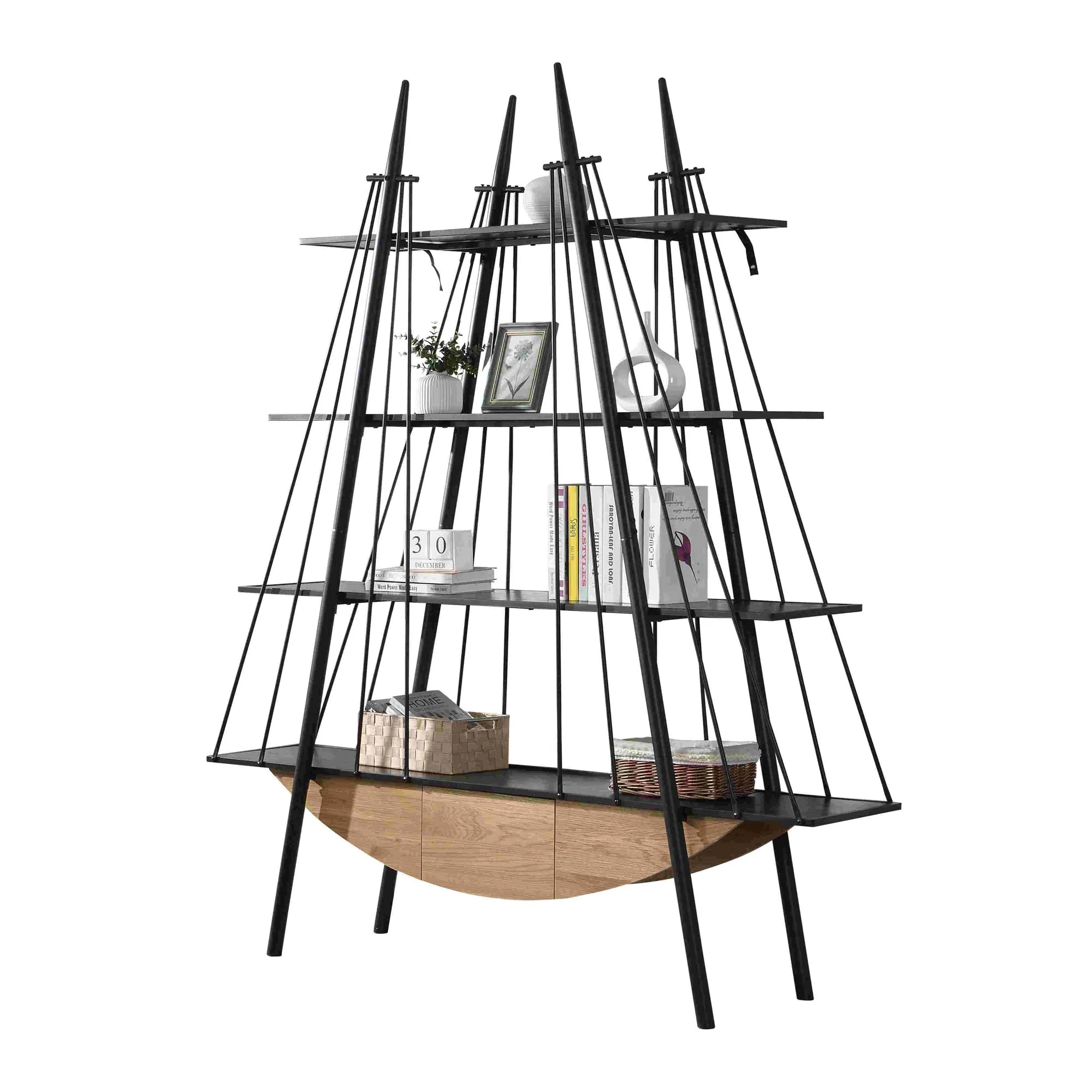 Sailboat-Inspired 4-Tier Shelf with Drawer
